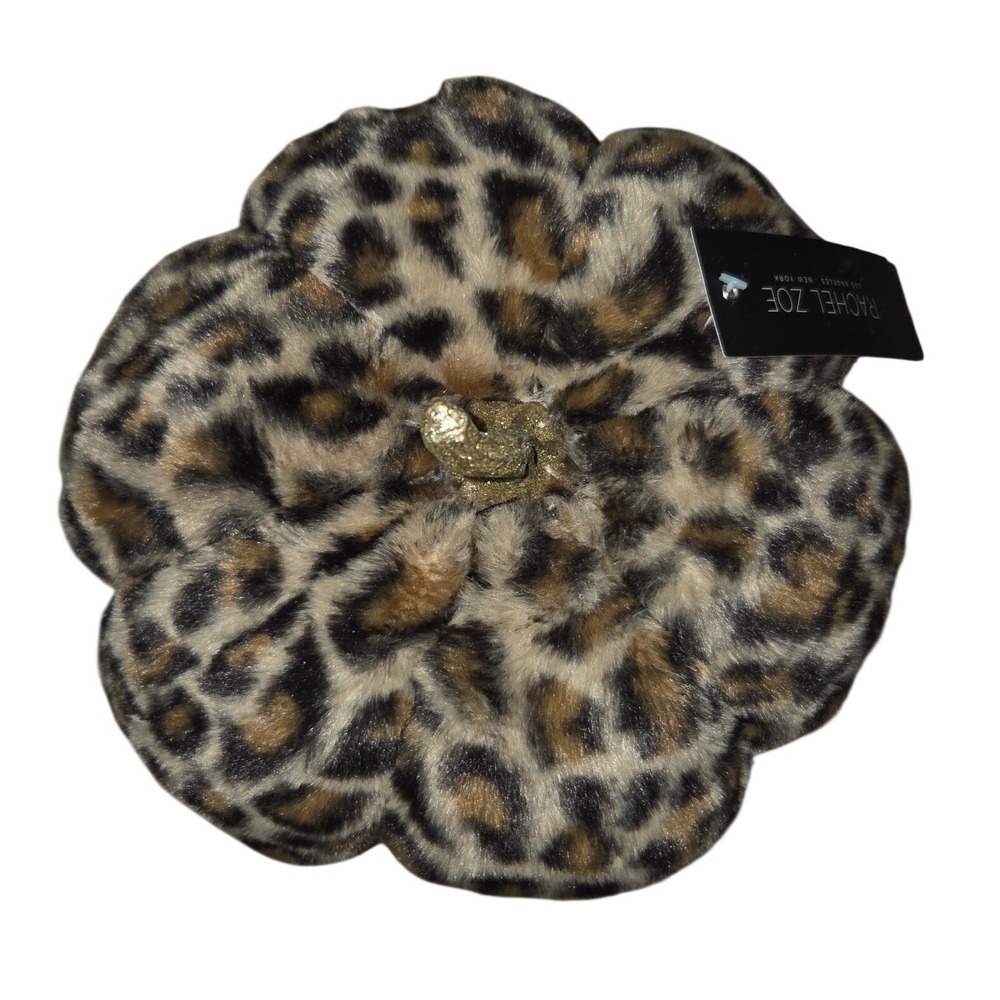Rachel Zoe Pumpkin Decor OS Brown New Leopard Faux Fur Gold Stem Glam - Picture 4 of 4